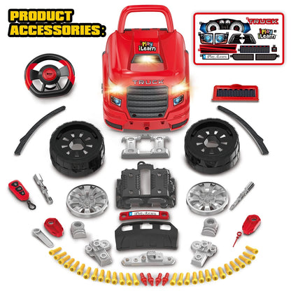 iPlay, iLearn Large Truck Engine Toy, Kids Mechanic Repair Set for big, Red