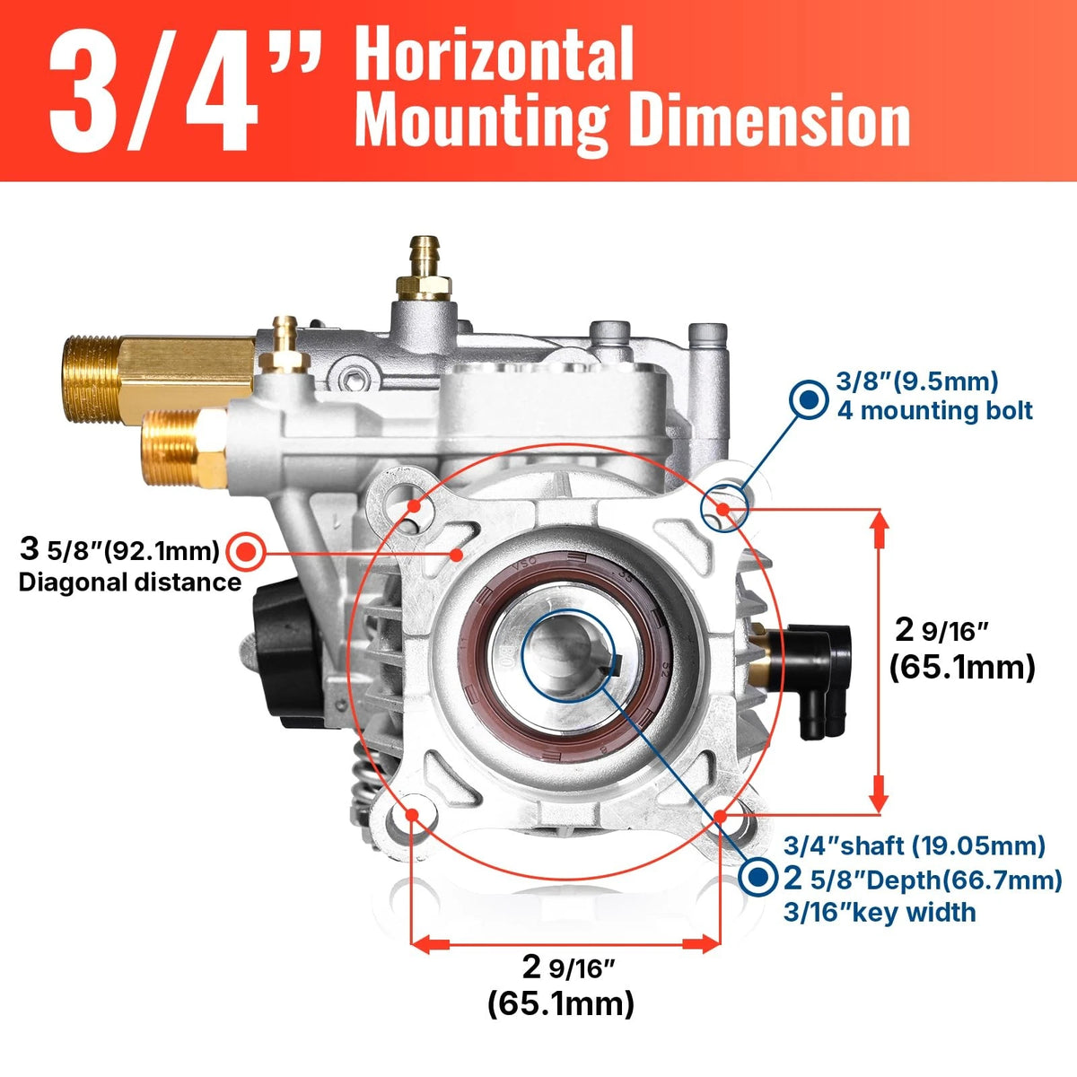 YAMATIC 3/4" Shaft Horizontal Pressure Washer Pump 3400 PSI 2.5GPM, Silver