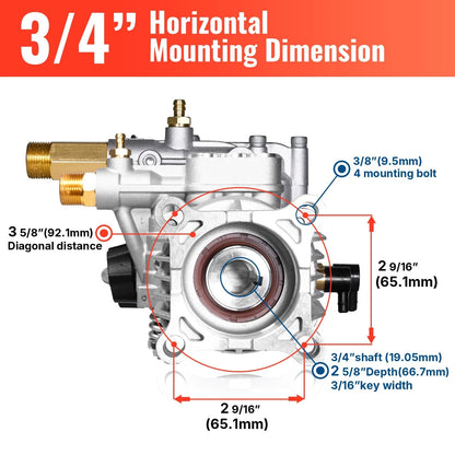 YAMATIC 3/4" Shaft Horizontal Pressure Washer Pump 3400 PSI 2.5GPM, Silver