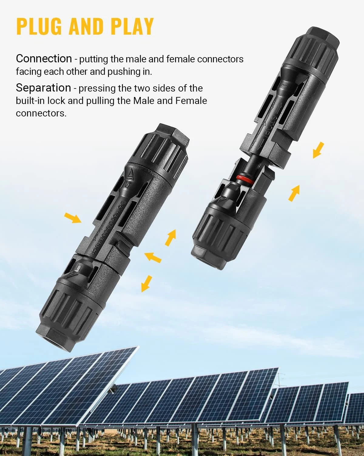 BougeRV 44PCS Solar 22 Pairs 10AWG Male/Female & 1 pair of spanners, Black