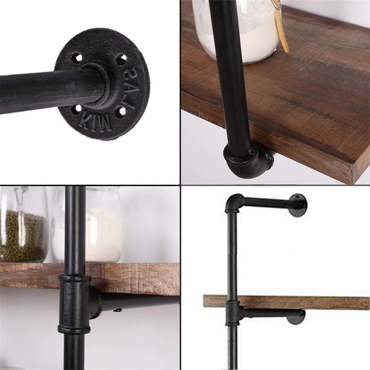 Industrial Wall Mount Iron 2 Pcs 4 Tier pipe shelf,Not included planks, Black