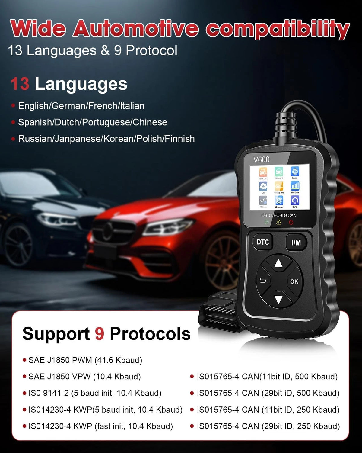 XIAUODO OBD2 Scanner Car Code Reader Support Small and Portable, black