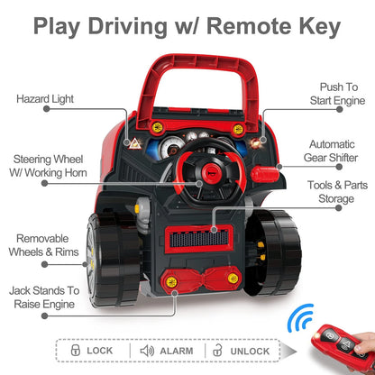 iPlay, iLearn Large Truck Engine Toy, Kids Mechanic Repair Set for big, Red