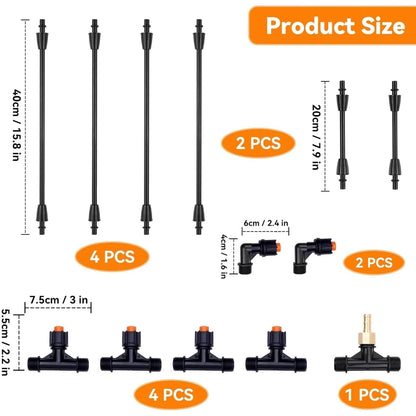 6 Nozzles 18 nozzle tips, 2 sizes (3/8 inch or 1/2 inch), Sprayer Boom Wand