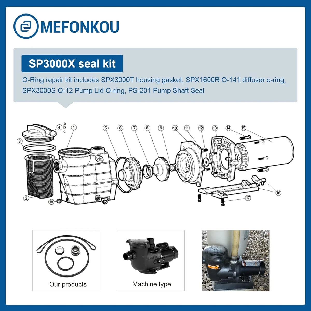 O-Ring Repair SP3000X Kit for Hayward(R) Super II Pump, Pool Pump black