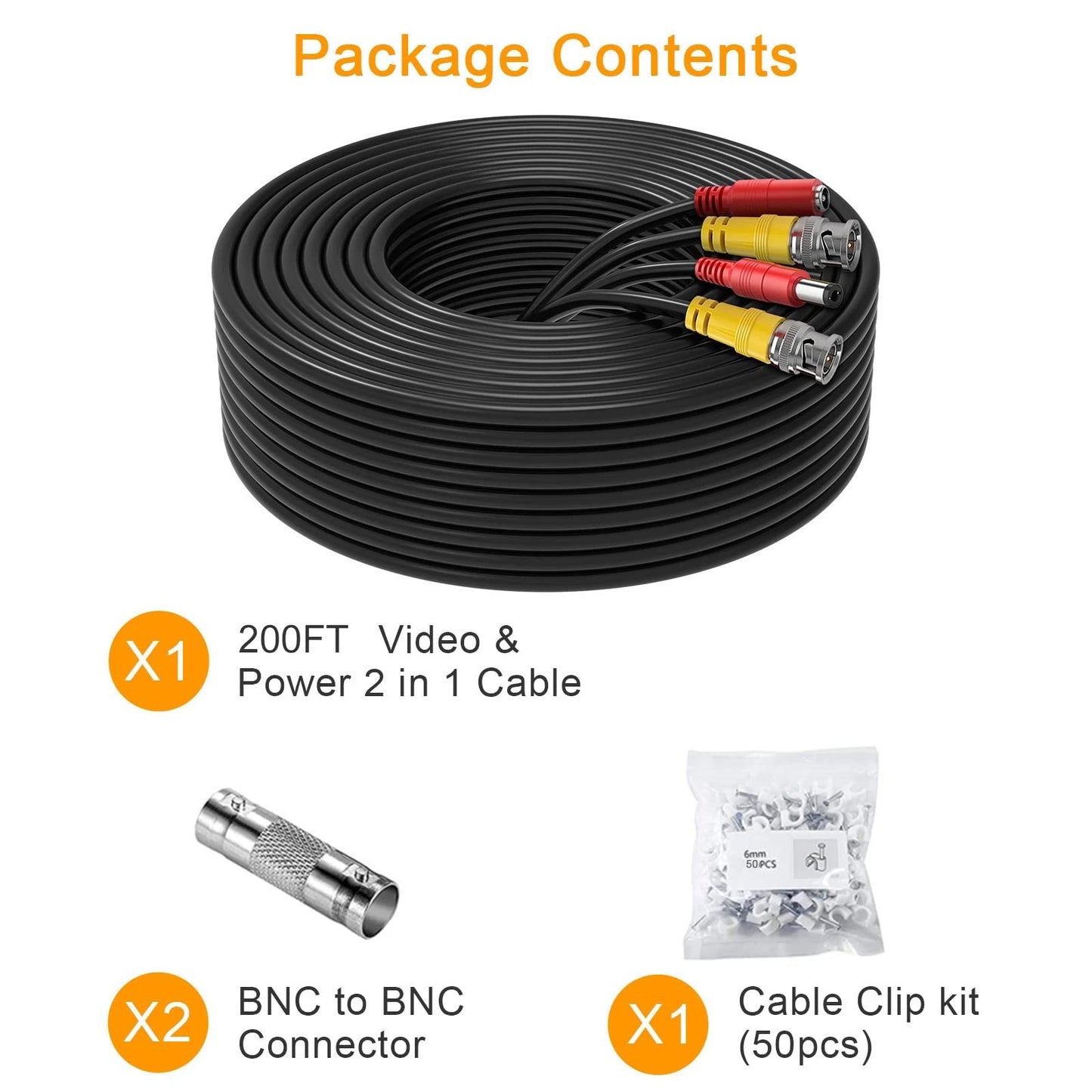 WILDHD 200ft Bnc Cable All-in-One Siamese Video and Power 200FT 1PACK, Black