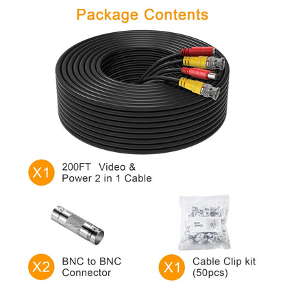 WILDHD 200ft Bnc Cable All-in-One Siamese Video and Power 200FT 1PACK, Black