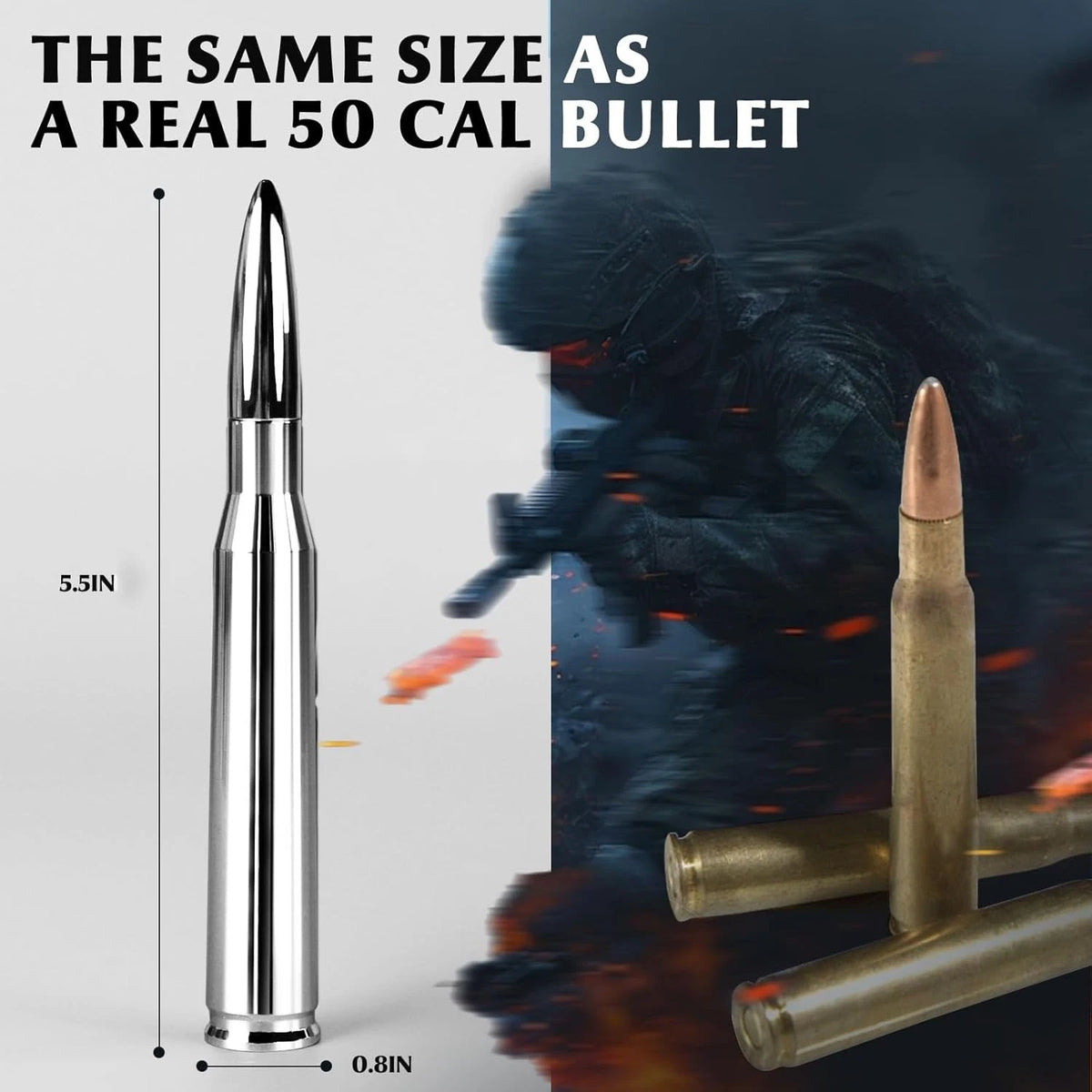 Chrome Bullet Antenna 50 Cal Car Truck 5.5inch,