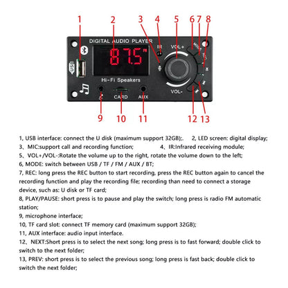 DC7-25V Car Bluetooth MP3 Amplifier Decoding Board 2*50W FM Audio Decoder+Remote