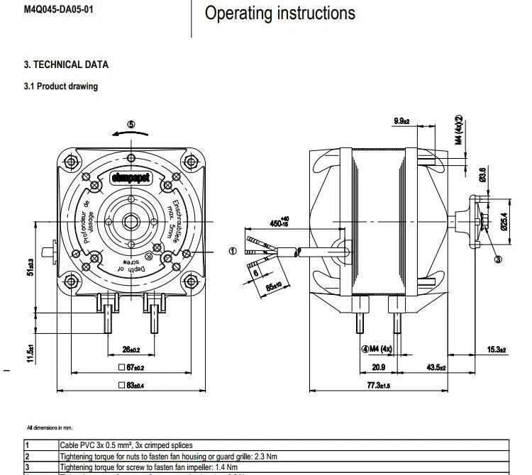 Ebmpapst Fan M4Q045-DA05-01 230VAC 0.55A 86/23W Freezer / Condenser Motor Fan