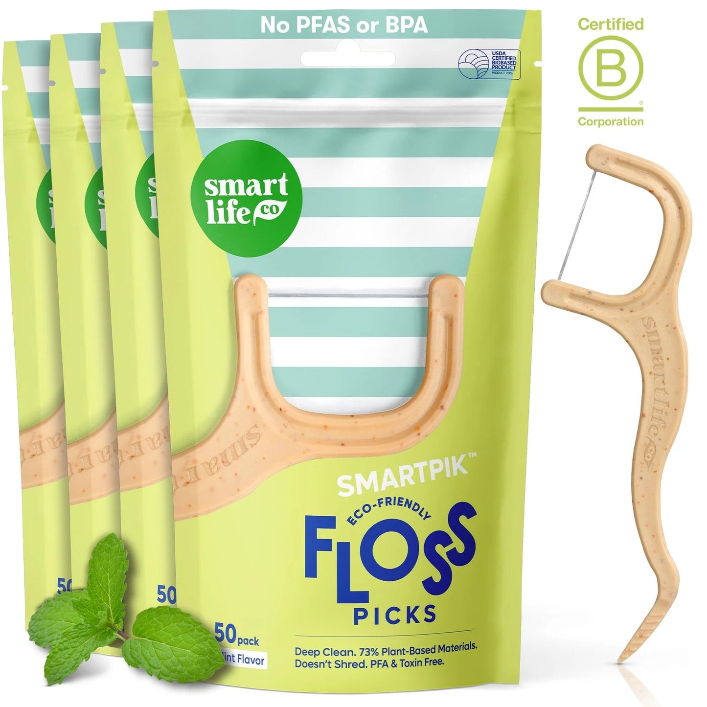SmartLifeco Eco-Friendly Dental Floss Picks (200ct) - 1 Count (Pack of 200)