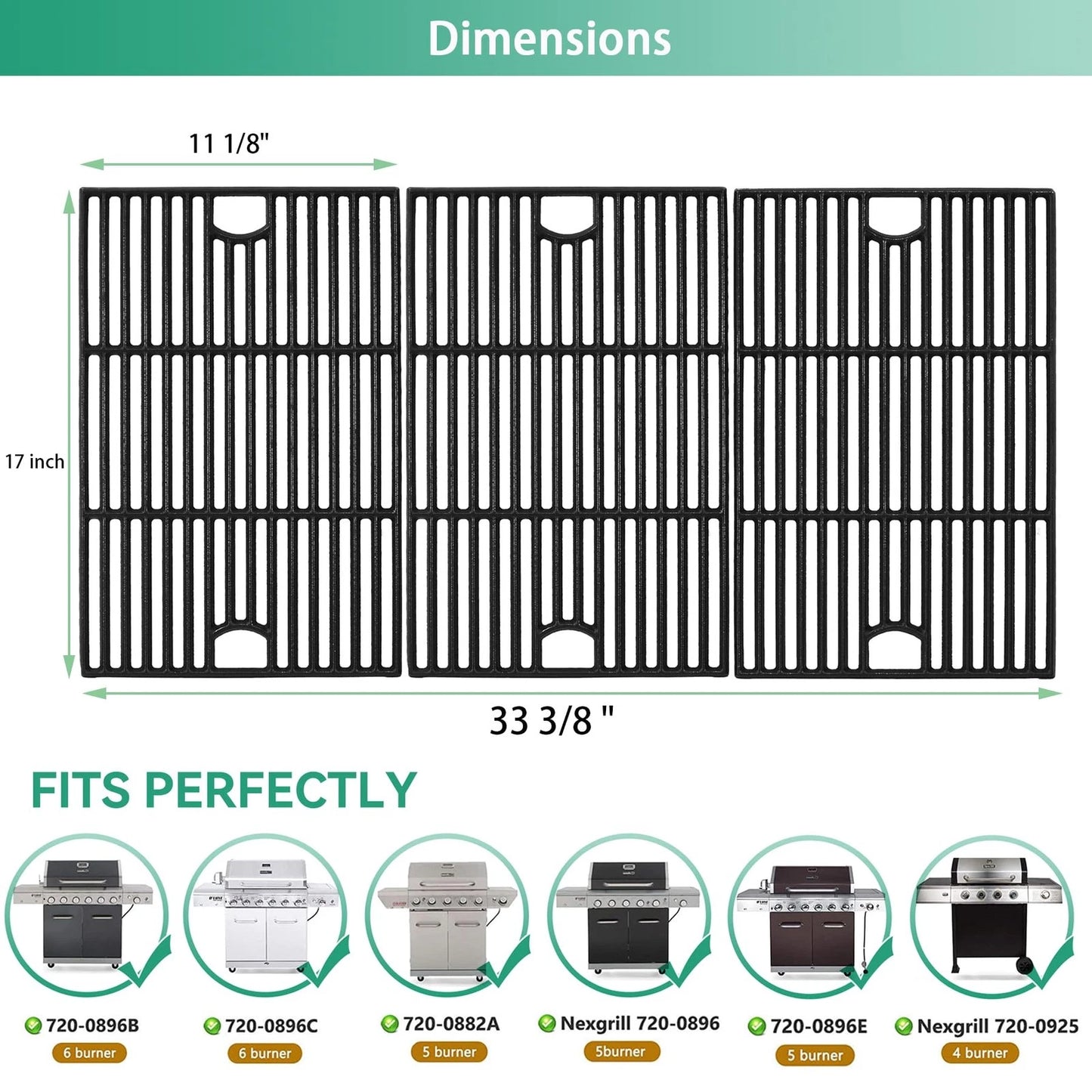 COGRICHBF 17 inch 720 0896b Grill Grates for 17"x11.13 Cast Iron