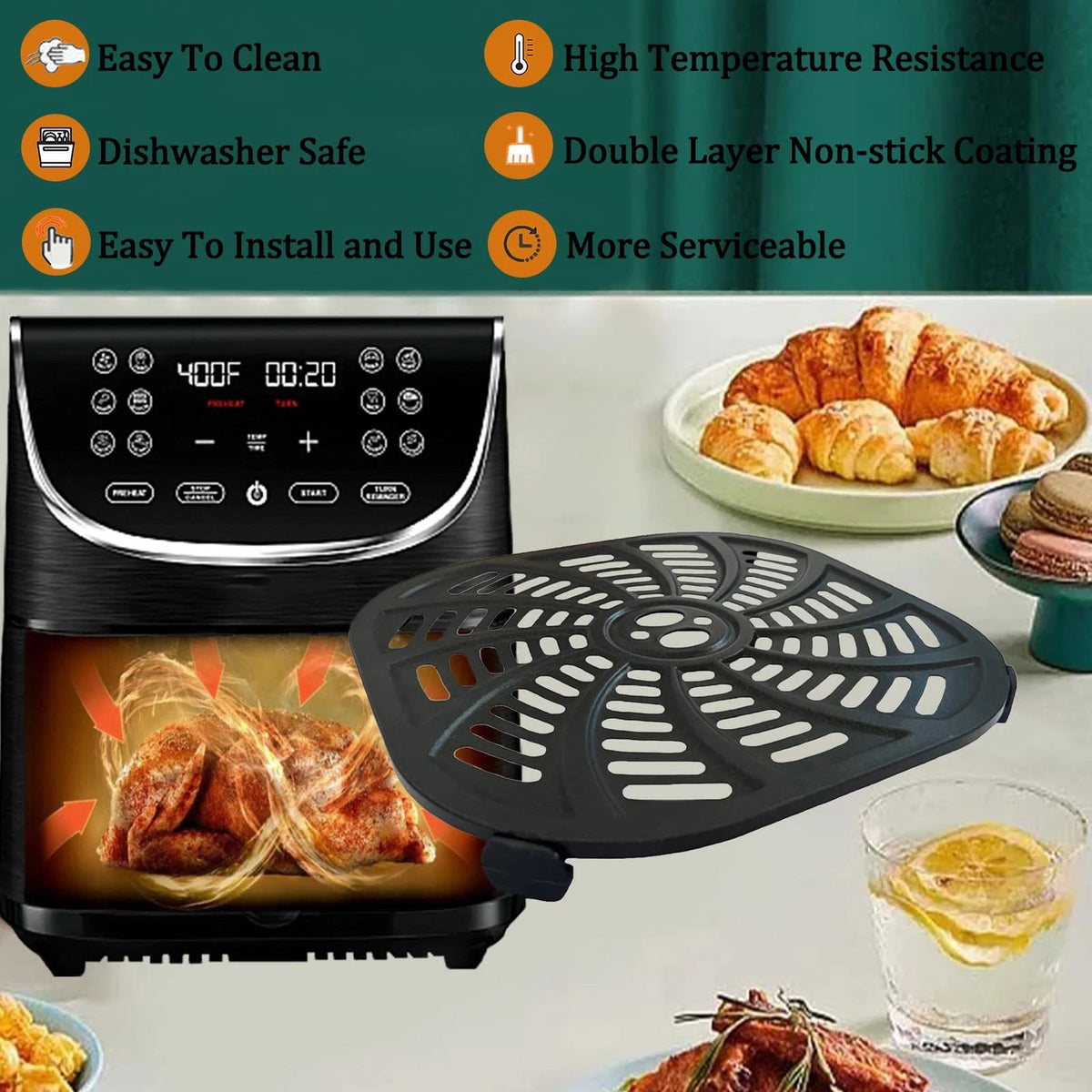 GSZN 7QT Air Fryer Grill Plate for Gourmia GAF716 GAF716, Black