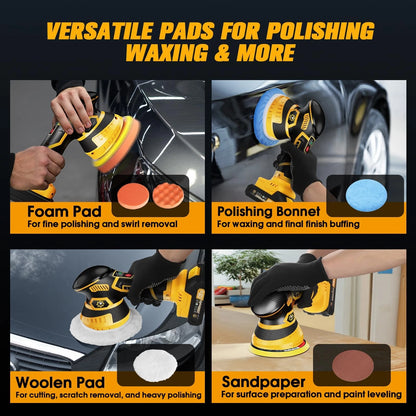 Niusken Cordless Car Buffer Polisher kit, DA with 2*21V 21V, Yellow