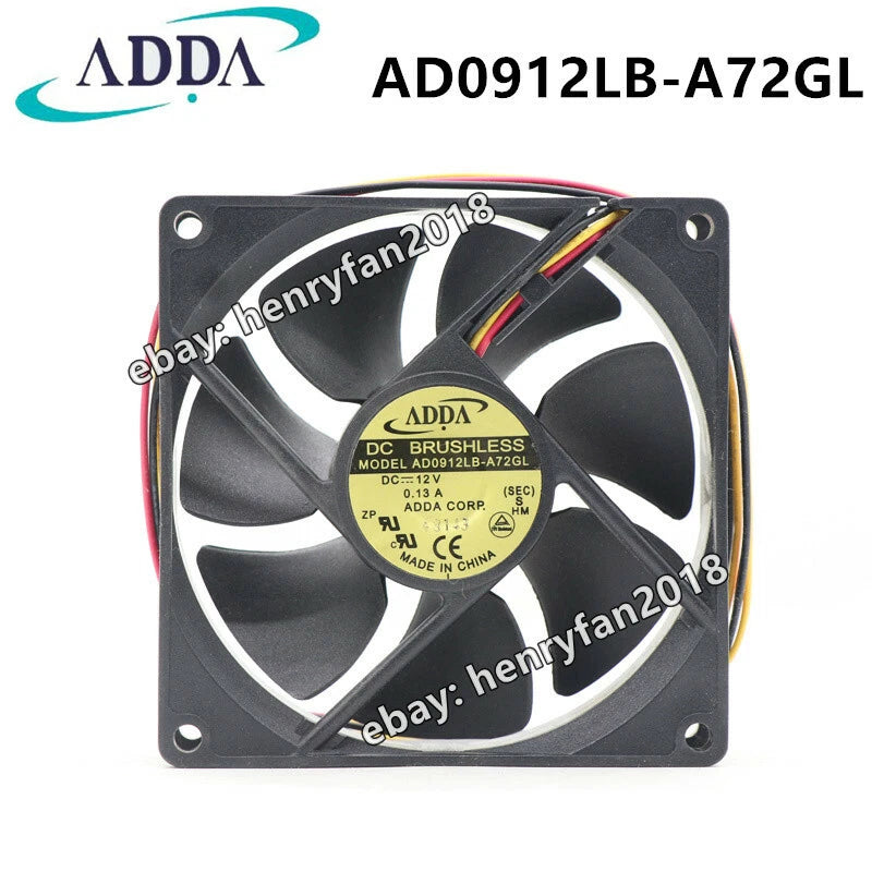 ADDA Fan AD0912LB-A72GL DC 12V 0.13A 90*90*25mm 37.7CFM 3wire Lamp Cooling Fan
