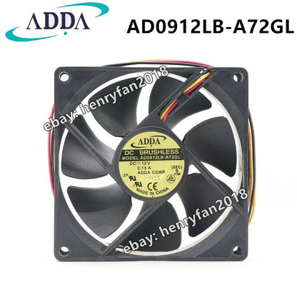 ADDA Fan AD0912LB-A72GL DC 12V 0.13A 90*90*25mm 37.7CFM 3wire Lamp Cooling Fan