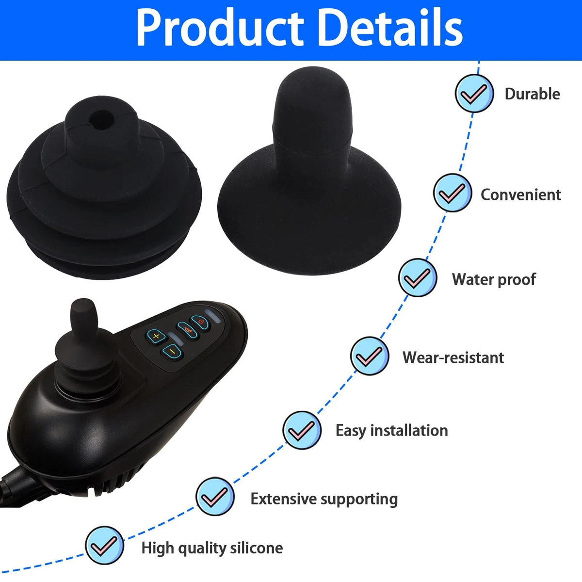 4 Pcs Wheelchair Joystick Button Cap Controller Knob and Black
