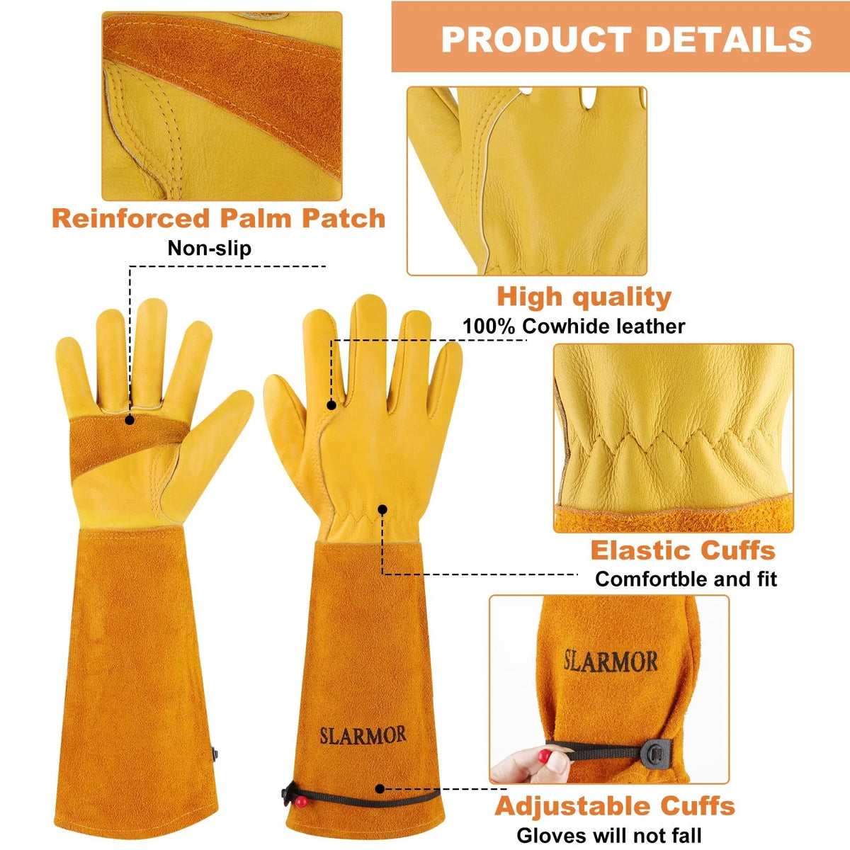 SLARMOR Long Gardening-Gloves Women/Men-Thorn Medium (Pack of 1), Yellow