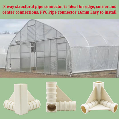 Rsoise 3-Way 16mm 5/8'' PVC Pipe connectors for Outdoor Grow Tent and Cream