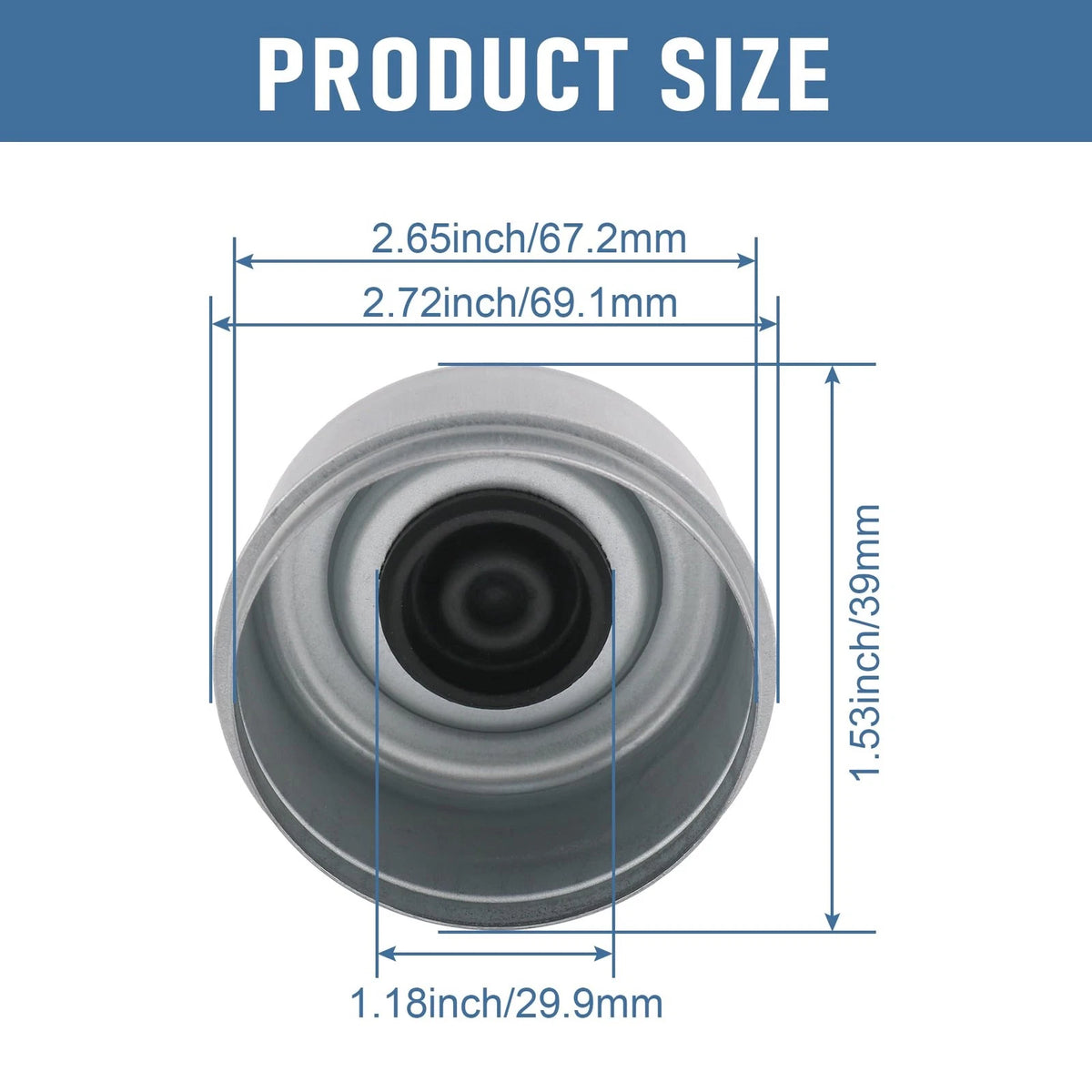 2pcs 2.72" Wheel Hub with Extra 2 Rubber Plugs, Silver Tone, Black