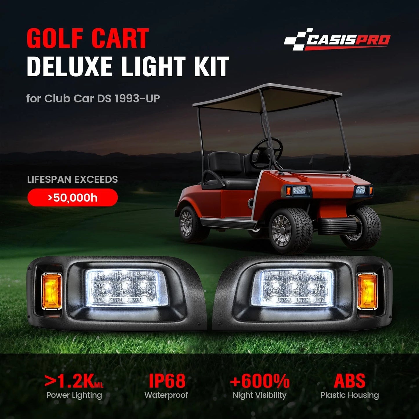 12V Deluxe Golf Cart Light Kit for Club Car DS 1993-UP, Standard, BLACK