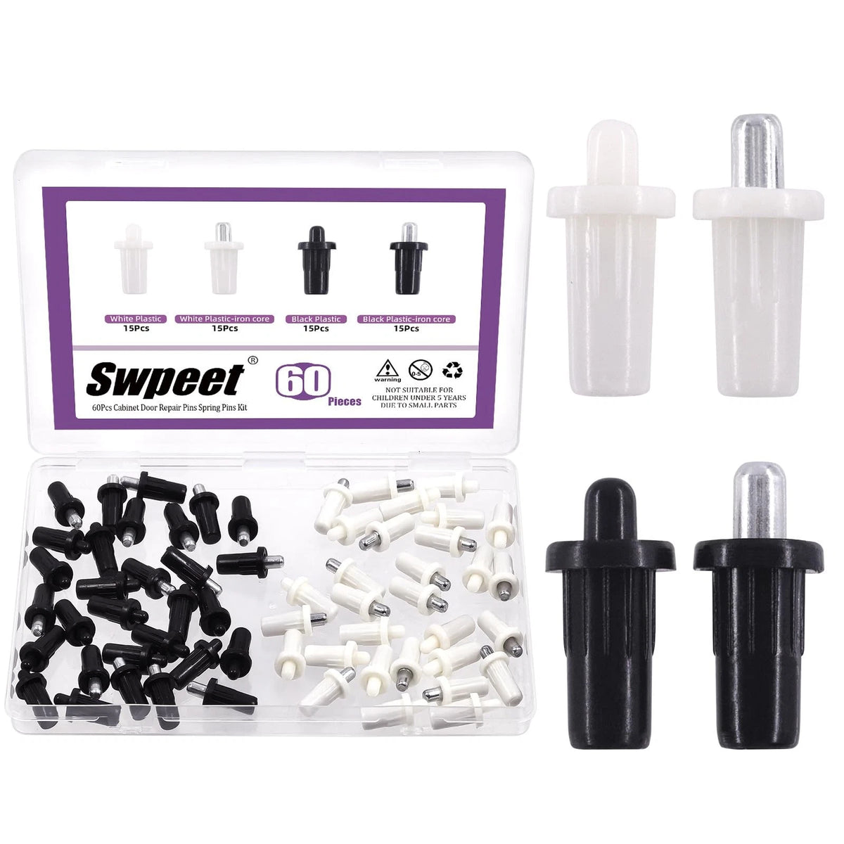 Swpeet 60Pcs 4 Sizes 4.6mm x 6.1mm, 4.7mm x x 7.5mm, Black