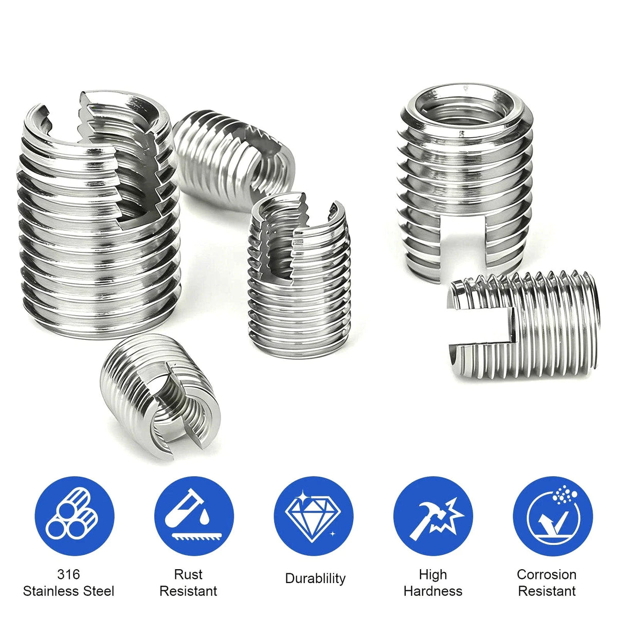 50PCS Stainless Steel Self-Tapping Thread Inserts M3-M16 For Damaged Threads