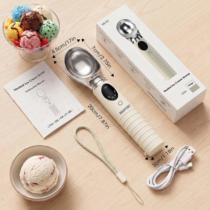 Heated Ice Cream Scoop with Removable Head – Dishwasher Safe 2oz, Beige