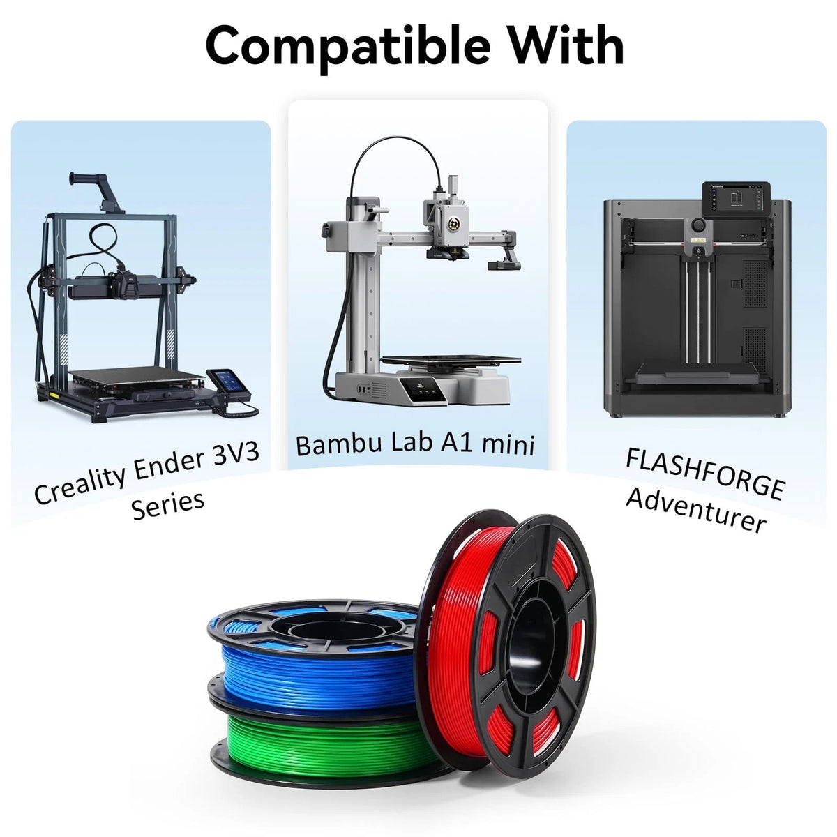 Dynta 3D Printer 1.75 millimeters, 250gx6-black+white+red+green+blue+purple