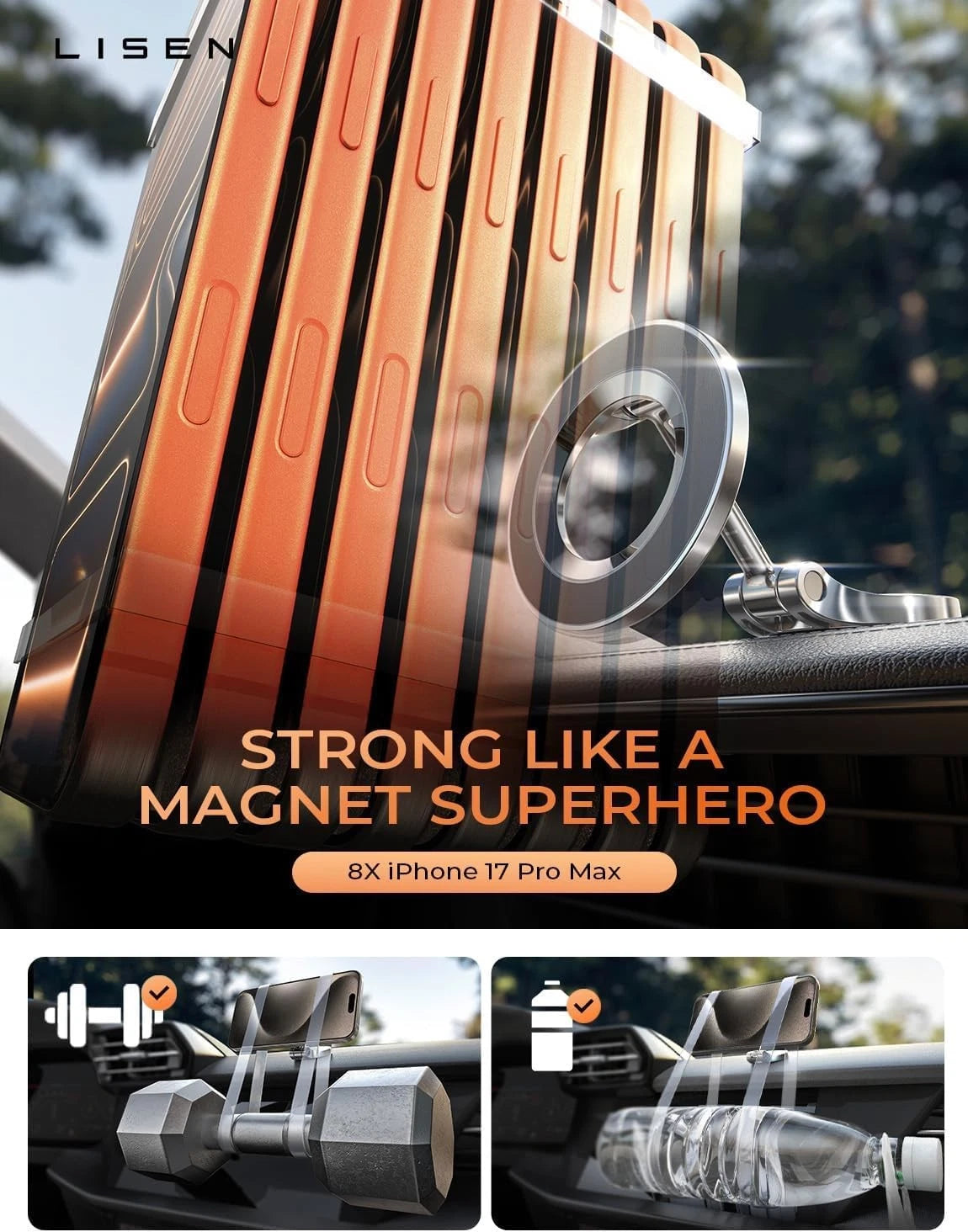 LISEN for MagSafe Car Mount iPhone 17 Pro Max [24 Driver Setup, Black