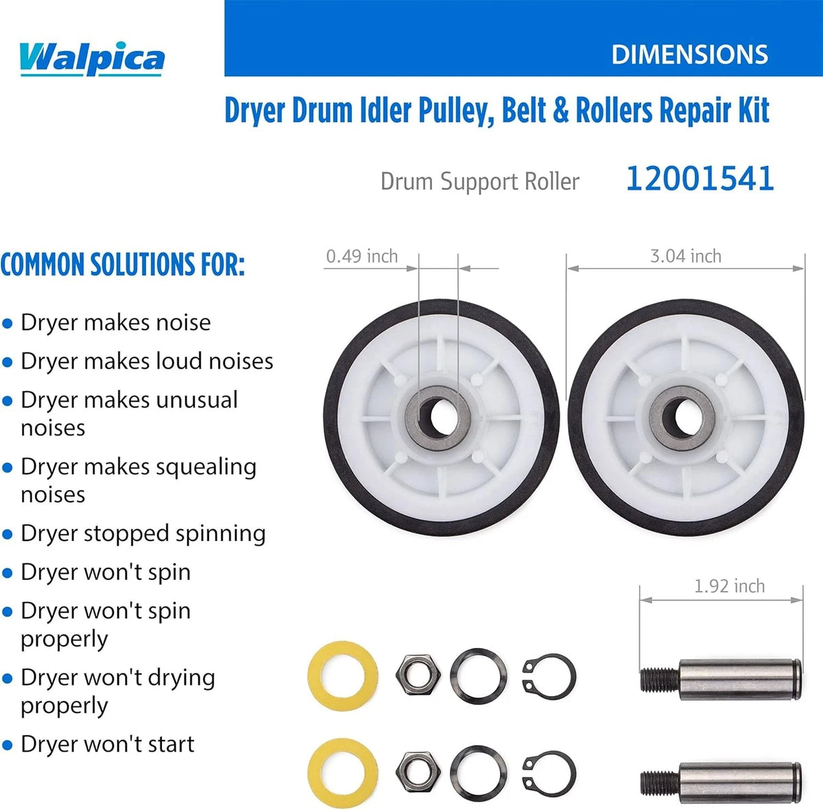 303373, Dryer Drum Support Roller Belt Idler Pulley Repair Kit for Maytag...