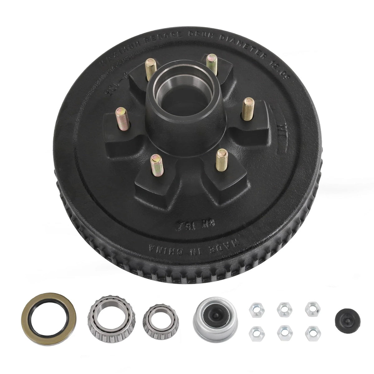 12" x 2" Trailer Brake Drum Kit 6 on 5.5" Replacement for 6 5.5