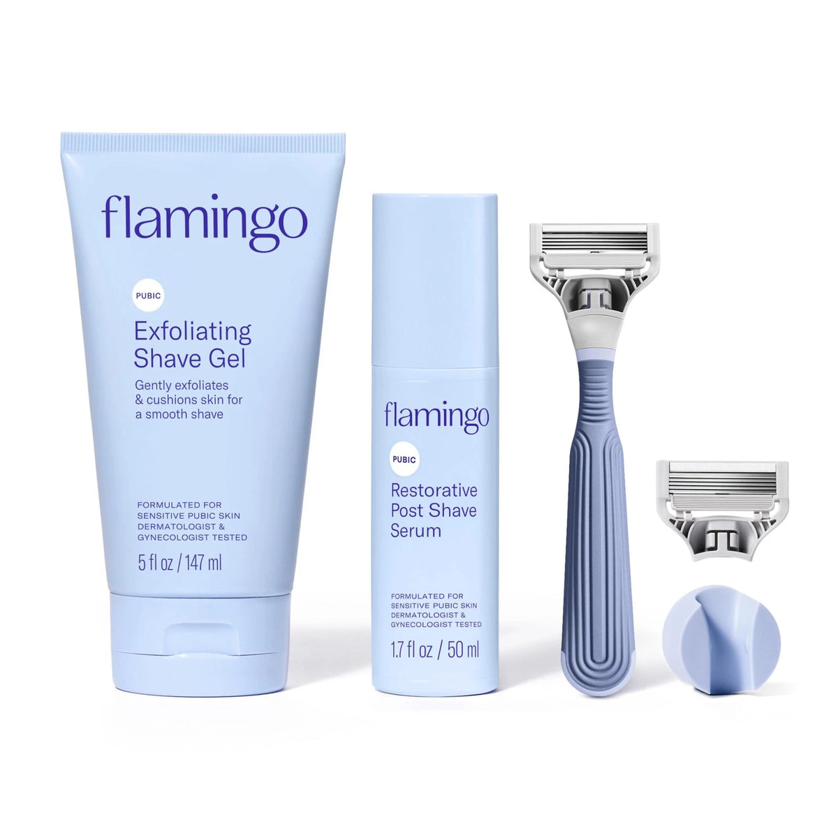 Flamingo Pubic Hair Razor for Women, Shaving Kit, 1 3 Piece Set, Purple