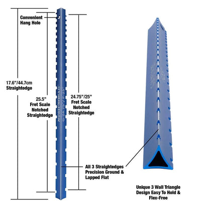 MusicNomad Tri-Beam 3 'n 1 Dual Notched Straightedge & Blue anodized finish