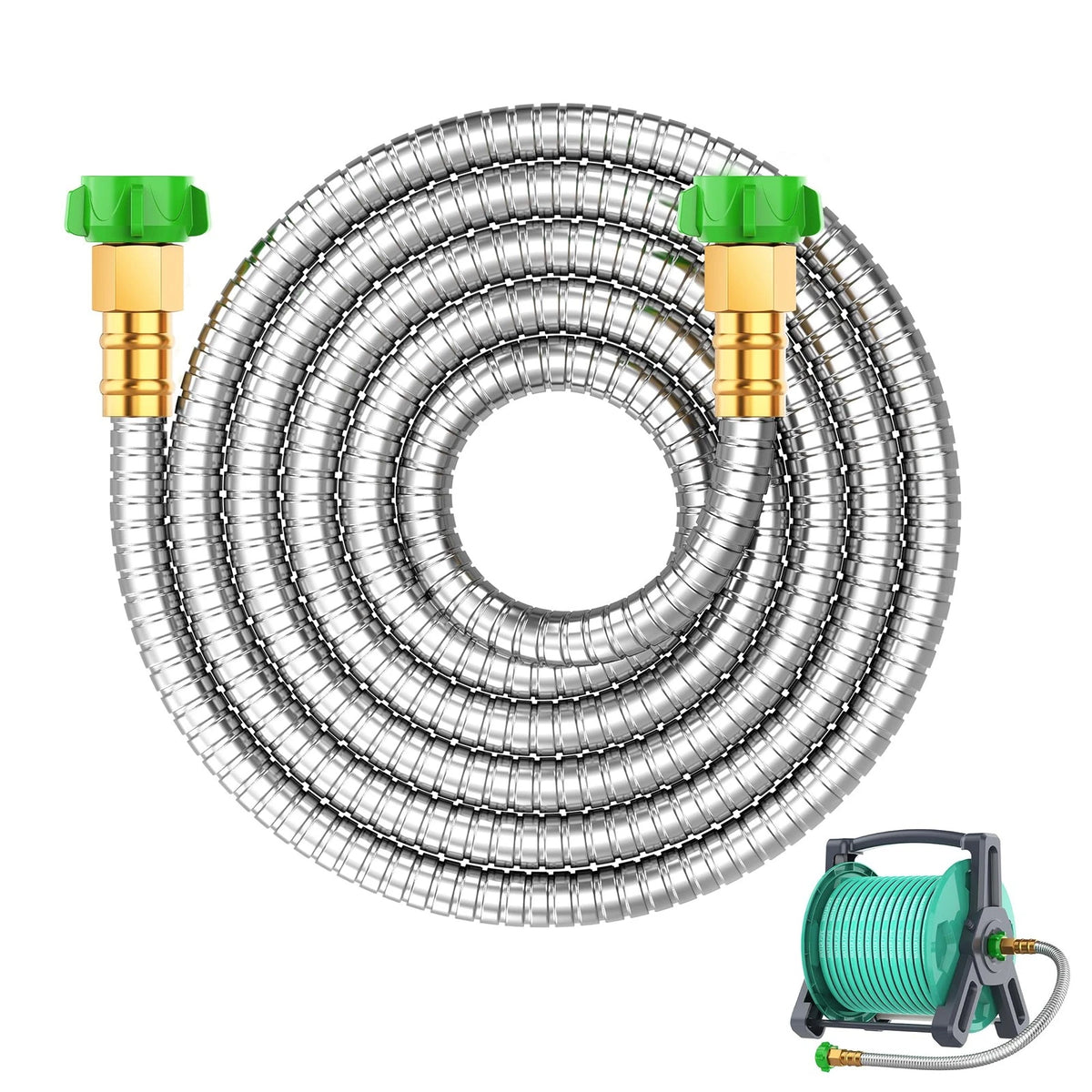 Short Metal Garden Hose 10ft with Female to Female, Silver