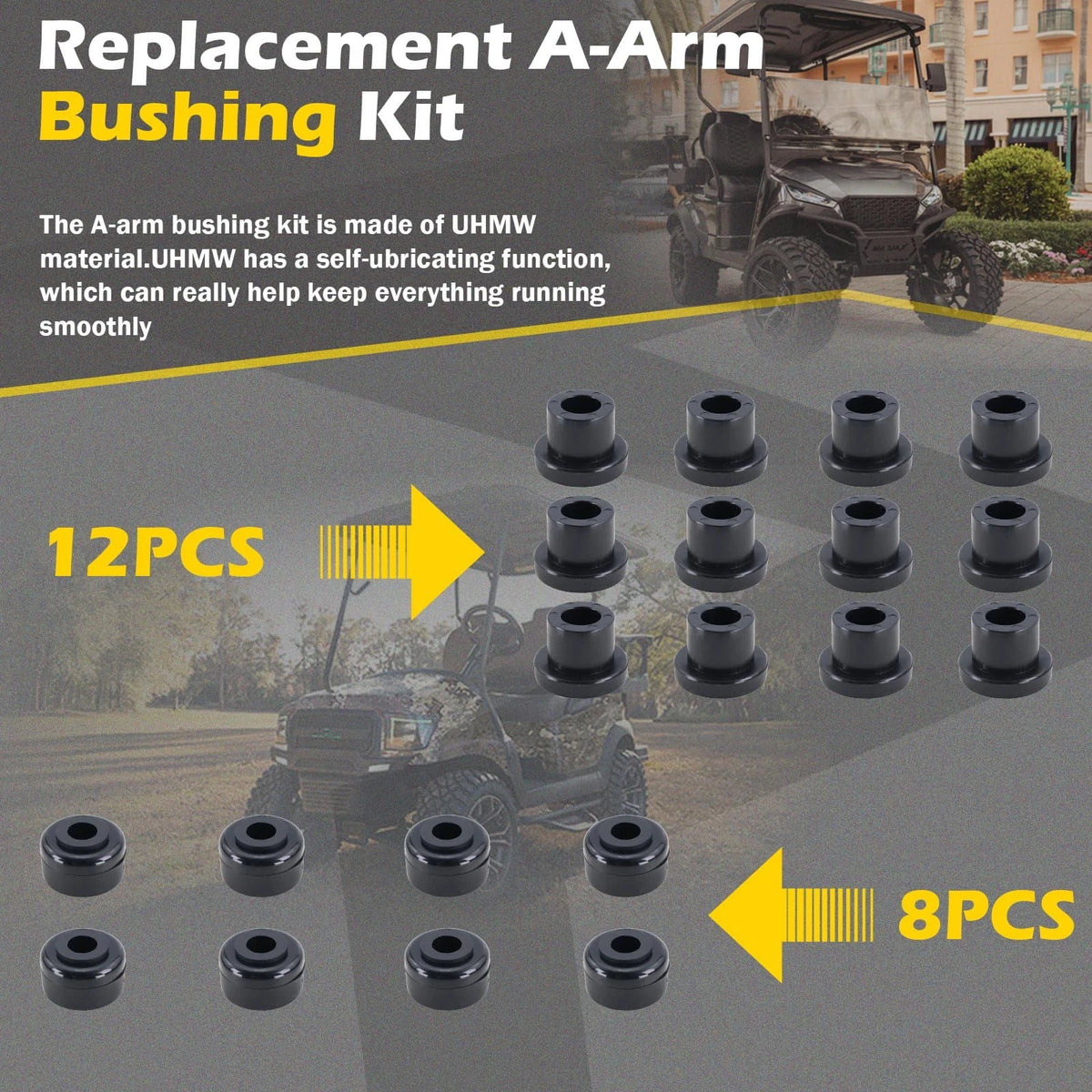 Qagea Replacement A-Arm Bushing Kit for GTW Golf Cart Front Lift, Black
