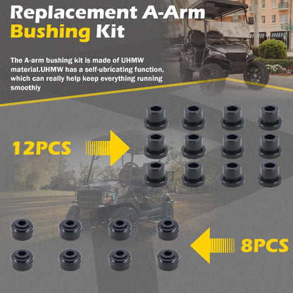 Qagea Replacement A-Arm Bushing Kit for GTW Golf Cart Front Lift, Black