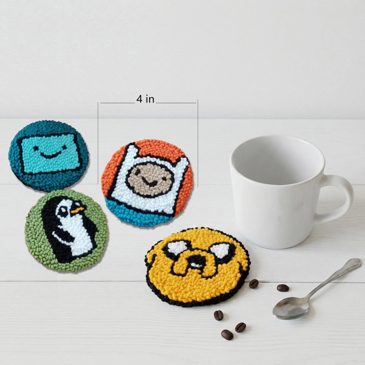 Siqinam Adventure-Time Punch Needle Coaster, Orange, green, white, yellow