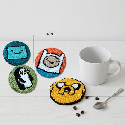 Siqinam Adventure-Time Punch Needle Coaster, Orange, green, white, yellow