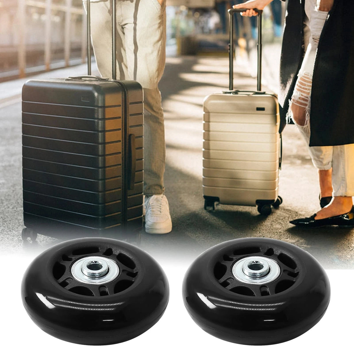 Suiwotin 2pcs 68 x 24mm Luggage Wheels, Black Rubber 68 x 24mm-2pcs,