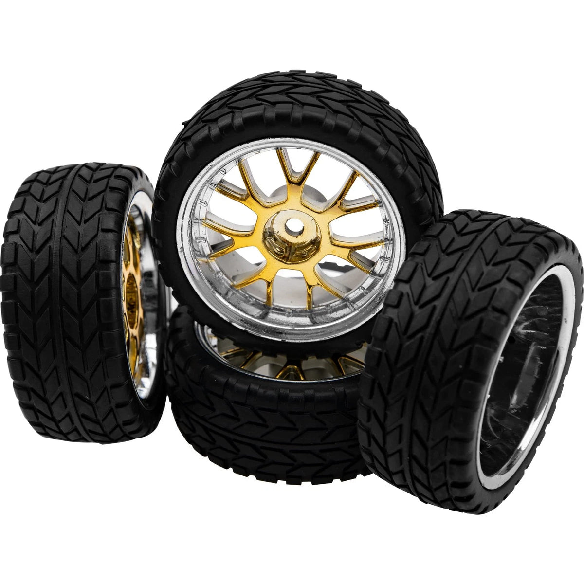 4Pack HIRCQOO 12mm Hex Plastic Wheel Rims & 2.59" Rubber 1/10 Scale, Yellow