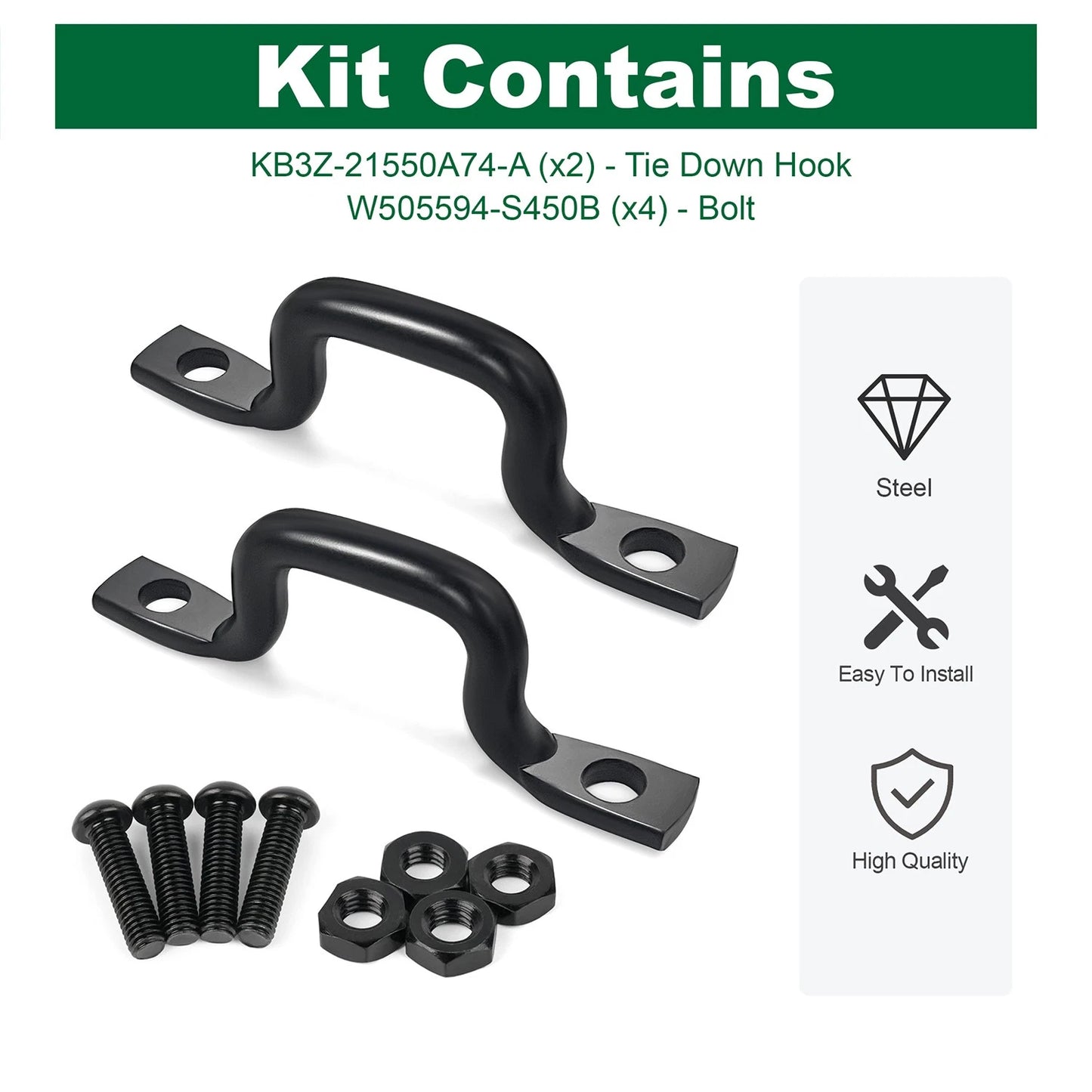 2X  Rear Truck Bed Rope Hooks for Ford Ranger 2019-2023 with Mounting Bolts