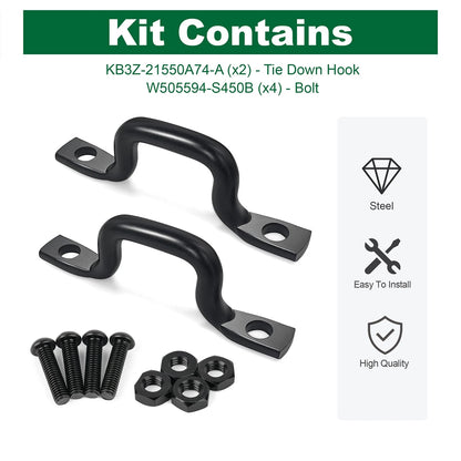 2X  Rear Truck Bed Rope Hooks for Ford Ranger 2019-2023 with Mounting Bolts