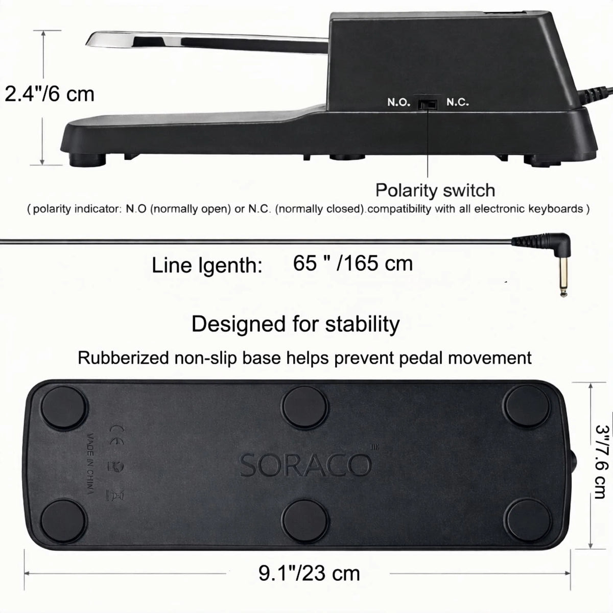 Soraco Sustain Pedal 2.85 inches (W) x 2 (L) x 9.1 (H), black