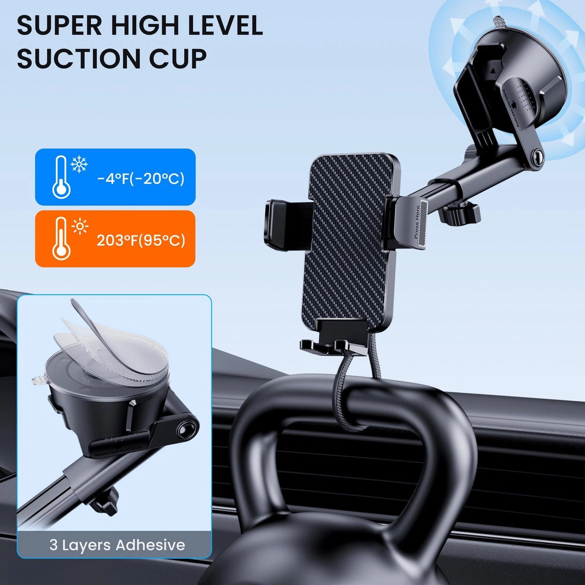 GUWEZ Phone Holders for Your Car [Military Grade Suction 10.5×7×14.5cm, Black