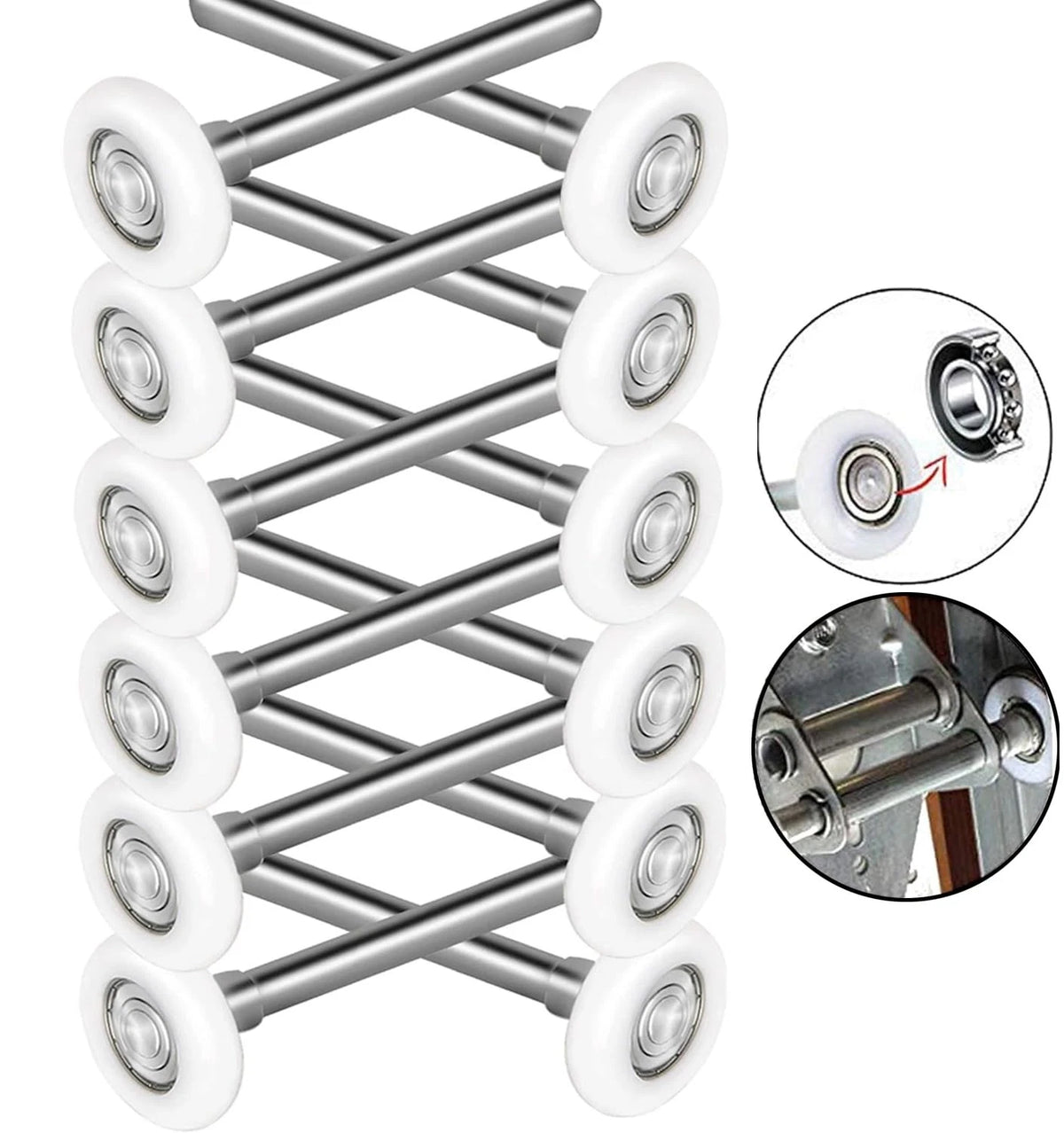 Durable & Quite 2" Sealed 6200ZZ Bearing Nylon Garage Door 7”, White-7"Stem
