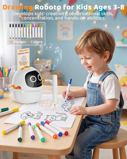 Drawing Robot for Kids Ages 3-8, Rechargeable Interactive Colorful