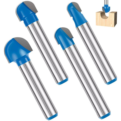4PCS 1/4 Inch Shank Carbide Round Nose Core Router Bit Set Woodworking Tool