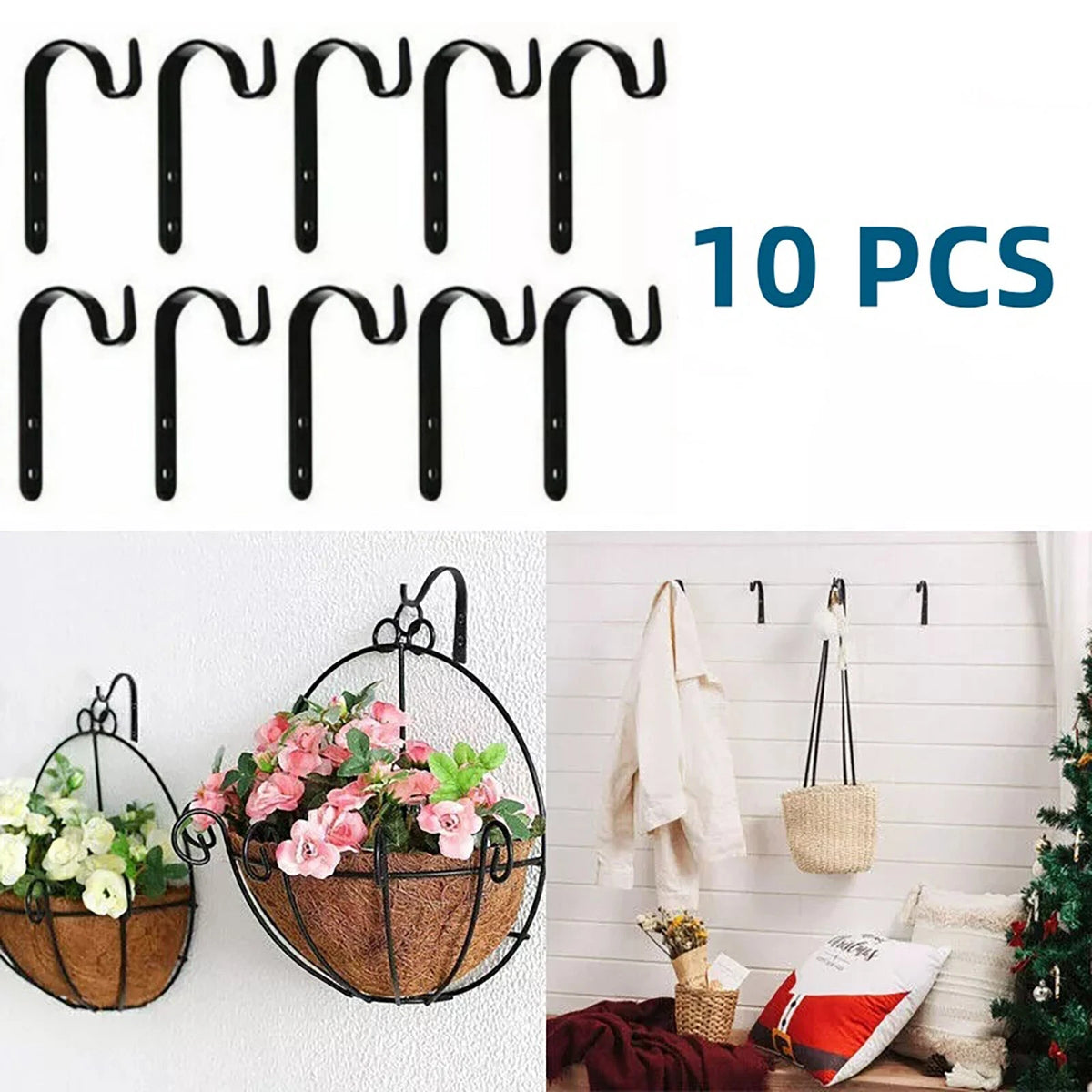 10X Metal Hanging Basket Brackets Garden Plant Hanger Hook Wall Garden Decor