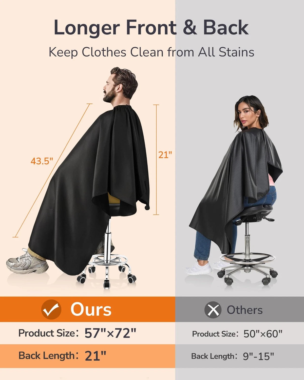ULG Professional Hair Cutting Cape with Neck 57 x 72 inches, Black Solid